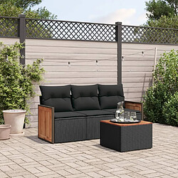 vidaXL Salon de jardin 4 pcs avec coussins noir résine tressée 