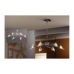 Luminaire Center Suspension Flavia Convertible Semi Plafonnier télescopique rond 6 Ampoules G9, chrome poli Coloris : chrome poli Coloris de l'abat jour : givré/transparent Diamètre en Cm : 73 Hauteur en Cm : 34 Min Drop en Cm : 53 Max Drop en Cm : 78 Poids en Kilos