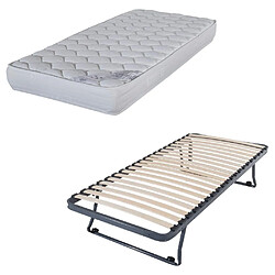 Ebac Sommier gigogne + matelas Montana - 80x190 - Mousse - 20 lattes bois - Gain de place 