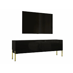 3XELIVING Meuble TV en couleur Noir mat avec pieds droits en or, D: l : 140 cm, H : 52 cm, P : 32 cm