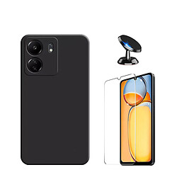 Kit de film en verre trempé de la couverture 5D + couvercle de silicone liquide + SuppOrt Magnétique Phonecare pour Xiaomi Redmi 13C - le noir 