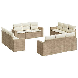 vidaXL Salon de jardin avec coussins 12 pcs beige résine tressée