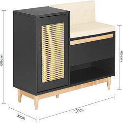 Avis SoBuy FSR128-SCH Banc de Rangement à Chaussure Meuble d'entrée Porte à Treillis avec Espace de Rangement Armoire à Chaussures avec Coussin et Tiroir sur Pieds, Noir-Naturel, 100x35x60cm