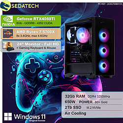 Sedatech Pack PC Gamer • AMD Ryzen 7 5700X • RTX4060Ti • 32 Go RAM • 2To SSD M.2 • Windows 11 • Moniteur 24"