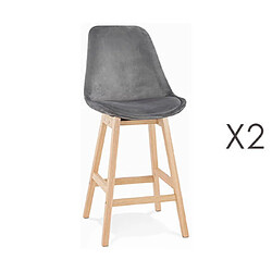 Mes Lot de 2 chaises de bar H66 cm en tissu gris pieds naturels - ELO