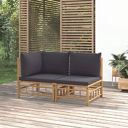 vidaXL Salon de jardin 2 pcs avec coussins gris foncé bambou