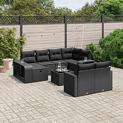 Maison Chic Salon de jardin 11 pcs avec coussins, Ensemble Tables et chaises d'extérieur noir résine tressée -GKD544182