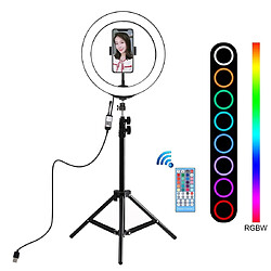 Wewoo 1.1m trépied + 10 pouces 26cm RGBW Anneau Vlogging Video Light Kits de diffusion en direct avec télécommande et sabot froid rotule et pince de téléphone Noir