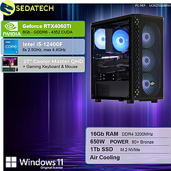 Sedatech Pack PC Gamer Pro • Intel i5-12400F • RTX4060Ti • 16Go RAM • 1To SSD M.2 • Windows 11 • Moniteur 27''