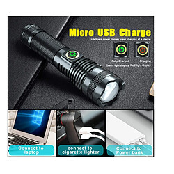 Chrono Torches LED, lampe de poche super lumineuse 10000 lumens rechargeable par USB CREE XHP70 puissante lampe torche avec zoomable, étanche 5 modes (noir)