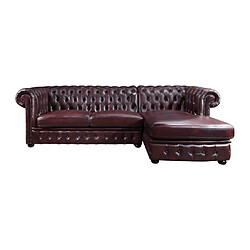 Vente-Unique Canapé d'angle chesterfield BRENTON 100% cuir de buffle - Bordeaux- Angle droit