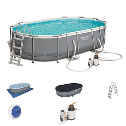 Piscine Hors-sol Tubulaire Bestway Power Steel Ovale 488x305x107 cm Filtre à Sable de 3.028 litres/heure Avec Bâche et Échelle