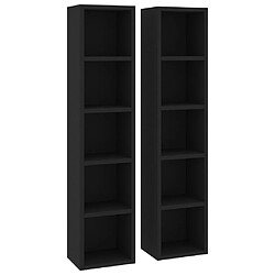 vidaXL Armoires à CD 2 pcs Noir 21x16x93,5 cm Bois d'ingénierie