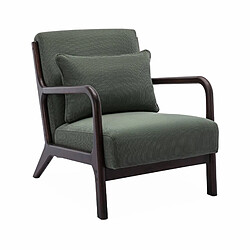 Fauteuil velours côtelé vert pieds bois d'hévéa | sweeek Fauteuil velours côtelé vert . pieds bois d'hévéa teinté wengé. 1 place droit fixe. pieds compas scandinave. structure en bois solide