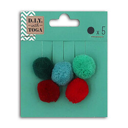 TOGA 5 pompons en laine Rouge et Vert 2 cm