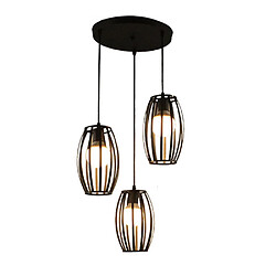 Stoex Suspension Cage forme Tambour Contemporain Industriel Lampe Plafonnier, Corde Ajustable Luminaire Lustre pour Cuisine, Couloir,Salle à manger, Salon, restaurant Noir 