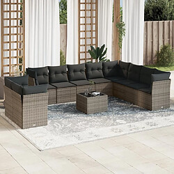 vidaXL Salon de jardin 11 pcs avec coussins gris résine tressée 