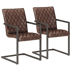 vidaXL Chaises à manger cantilever lot de 2 marron cuir véritable 