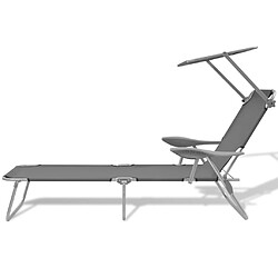 Helloshop26 Transat chaise longue bain de soleil lit de jardin terrasse meuble d'extérieur avec auvent acier gris 02_0012265