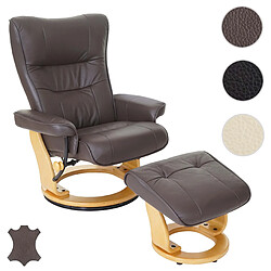 Mendler Robas Lund fauteuil relax Montreal, fauteuil de télévision, tabouret, cuir, charge 130kg ~ marron, nature