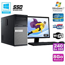 Lot PC Tour Dell 7010 I5-3470 3.2Ghz 8Go 240Go SSD DVD WIFI Win 7 + Ecran 19 - Occasion