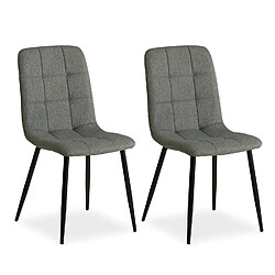 Decoshop26 Lot de 2 chaises de salle à manger cuisine confortable et moderne en tissu gris pieds en métal noir CDS06101