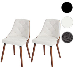 Mendler 2x Chaises de Salle à Manger HWC-A75, pour visiteurs, bois courbé design Noyer ~ Similicuir blanc