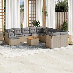 vidaXL Salon de jardin et coussins 12 pcs mélange beige résine tressée 