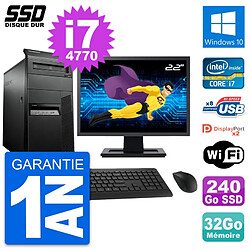 PC Tour Lenovo M93p Ecran 22" Intel i7-4770 RAM 32Go SSD 240Go Windows 10 Wifi - Occasion