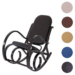 Mendler Fauteuil à bascule M41, fauteuil TV, bois massif ~ Aspect noyer, patchwork cuir marron