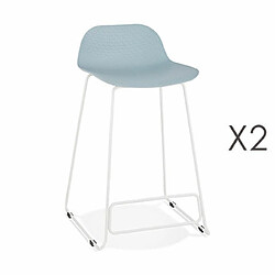 Mes Lot de 2 tabourets de bar H66 bleu et pieds blancs - FLODEN