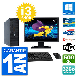 PC HP 400 G3 SFF Ecran 19" Intel i3-6100 RAM 32Go Disque 500Go Windows 10 Wifi · Occasion 