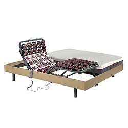 Vente-Unique Lit électrique relaxation tout plots matelas mémoire de forme ATRIDE de DREAMEA - moteurs OKIN - chêne naturel - 2 x 70 x 190 cm