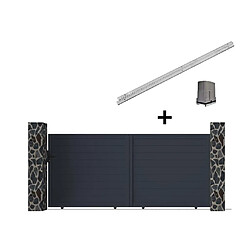 Vente-Unique Portail électrique coulissant aluminium plein L416 x H180 cm anthracite - NAZARIO 