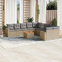 vidaXL Salon de jardin 11 pcs avec coussins beige résine tressée