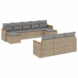 vidaXL Salon de jardin avec coussins 10 pcs beige résine tressée