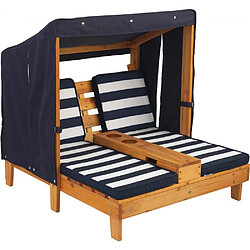 KidKraft Double Chaise longue enfant avec porte-gobelets blanc et bleu.