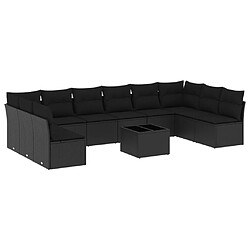 vidaXL Salon de jardin 11 pcs avec coussins noir résine tressée