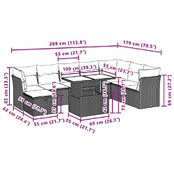 vidaXL Salon de jardin avec coussins 9 pcs marron résine tressée pas cher