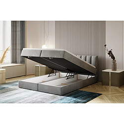 TRADA Lit adulte 140x200 cm CITY - avec matelas ressorts intégré, rangement et surmatelas - tissu velours – gris clair 