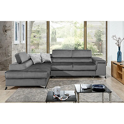 VENESETTI Canapé d'angle convertible - ERWAN - en tissu luxe 5 places, gris, angle gauche (vu de face) 