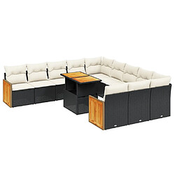 vidaXL Salon de jardin 11 pcs avec coussins noir résine tressée