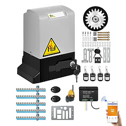 Motorisation Portail Coulissant Ouvre-Porte + 4 Télécommandes + 5 crémaillères + Feu A LED + Récepteur WIFI intelligent - 600 kg 12 m Maxi par vantail 