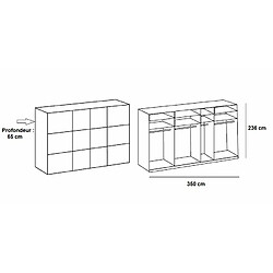 Inside 75 Armoire coulissante LISBETH 2 portes chêne 2 miroirs 350 x 236 cm hauteur