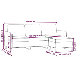 vidaXL Canapé à 3 places avec repose-pieds Noir 180 cm Velours pas cher