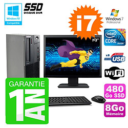 PC Lenovo M91p SFF Intel I7-2600 8Go Disque 480Go SSD Graveur Wifi W7 Ecran 19" · Occasion 