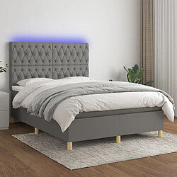 vidaXL Sommier à lattes de lit et matelas et LED Gris foncé 140x190 cm