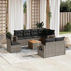 Maison Chic Ensemble Tables et chaises d'extérieur 9 pcs avec coussins,Salon de jardin gris résine tressée -GKD371397