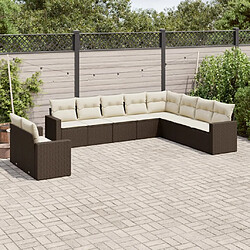 vidaXL Salon de jardin 10 pcs avec coussins marron résine tressée 