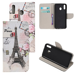 Etui en PU impression de modèle flip tour Eiffel pour Samsung Galaxy A20e 